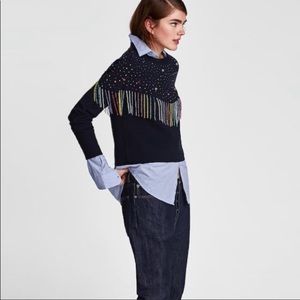 Zara colorful beaded/ fringe sweater small